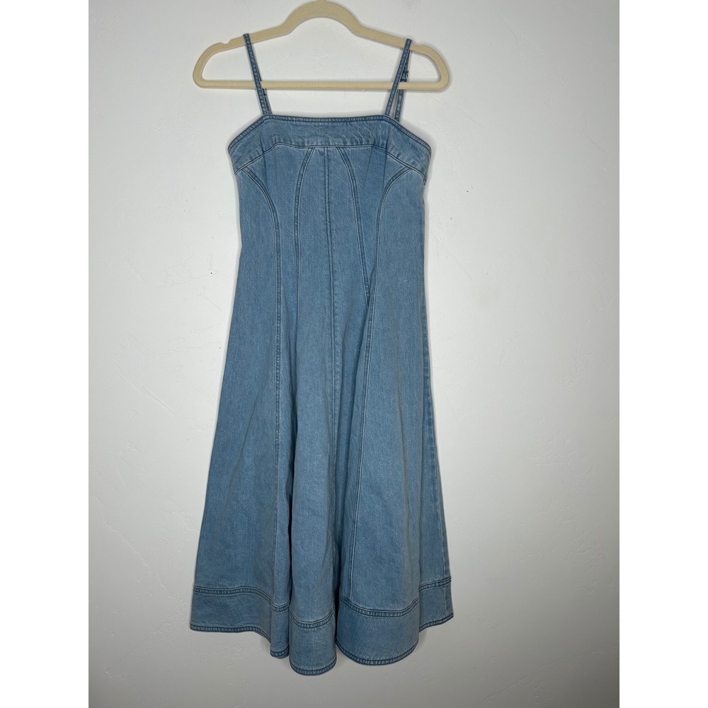 NWT Anthropologie Pilcro Square Neck Light Denim Midi Dress Size XS Fit Flare